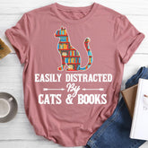 Cat And Book Round Neck T-shirt