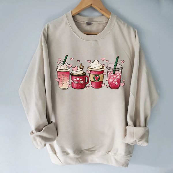 Valentines Day Coffee Print Sweatshirt Lover Sweatshirt