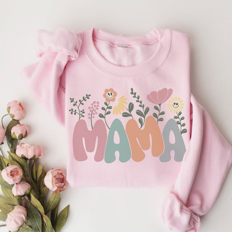 Mother's Day Mama Flowers Print Sweatshirt