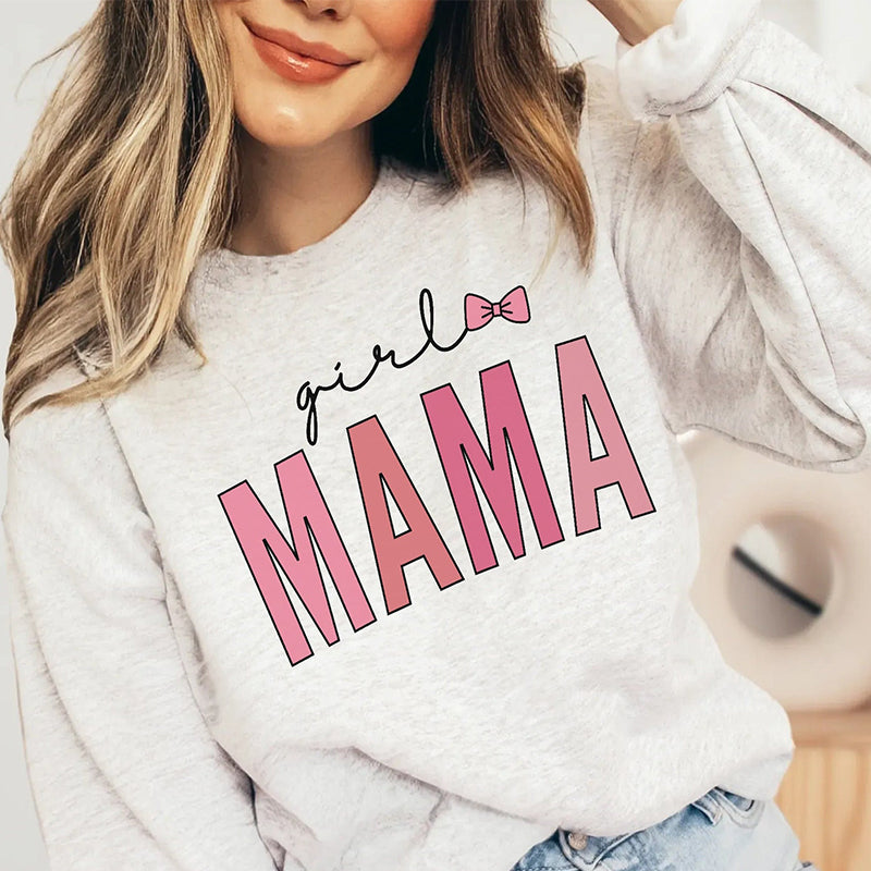 Máthar Lá Cailín Litir Mama Priontáil Sweatshirt