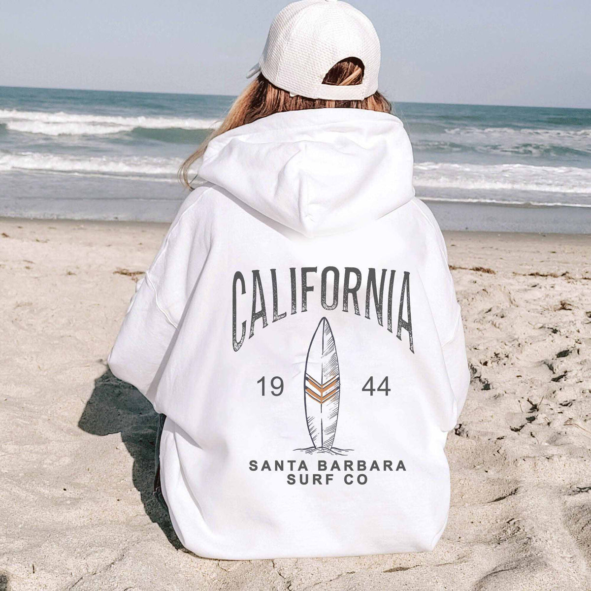 Sweat à capuche décontracté California Surf Print pour femmes