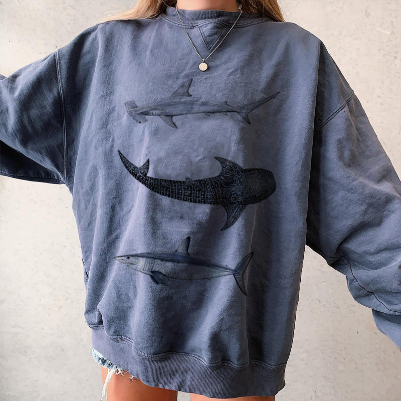 Vintage Surf Shark Printed Sweatshirt