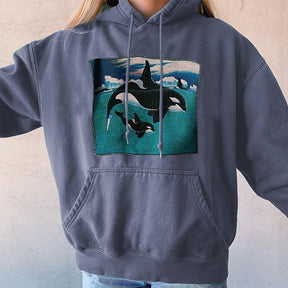 Retro Surf Casual Orca Shark Print Bluza z kapturem