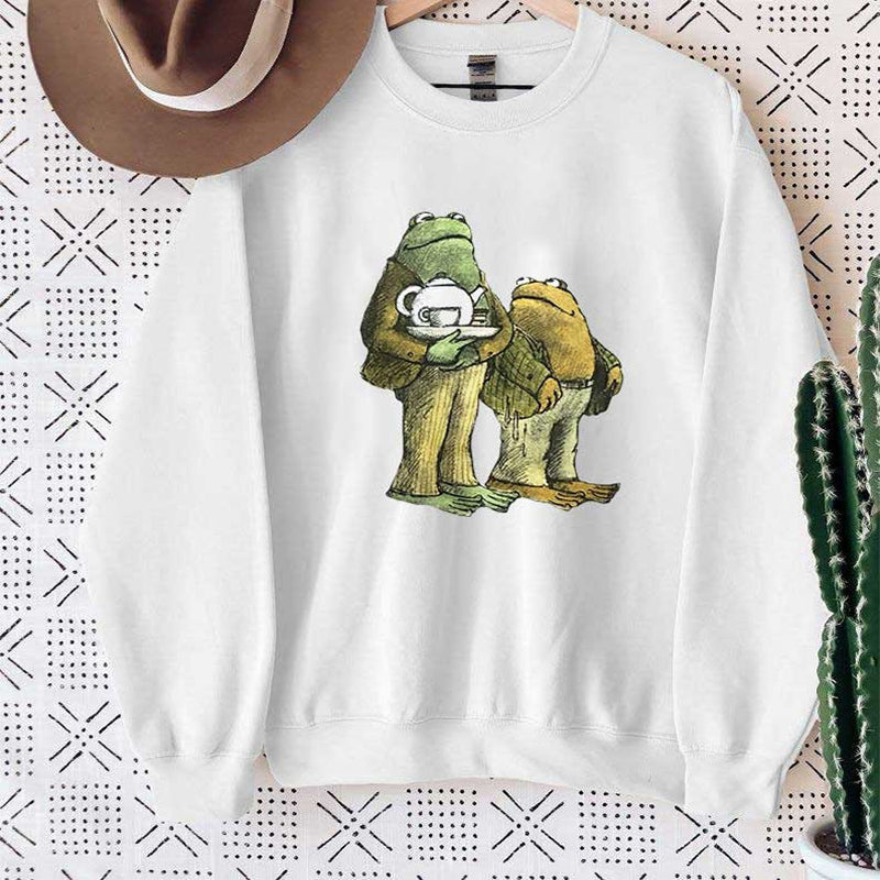 Sweat-shirt décontracté à imprimé grenouille et crapaud