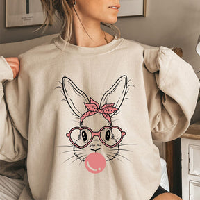 Easter Day Bunny with Leopard Glasses Sweatshirt