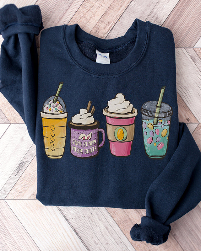 Easter Coffee Bunny Print Casual Sweatshirt