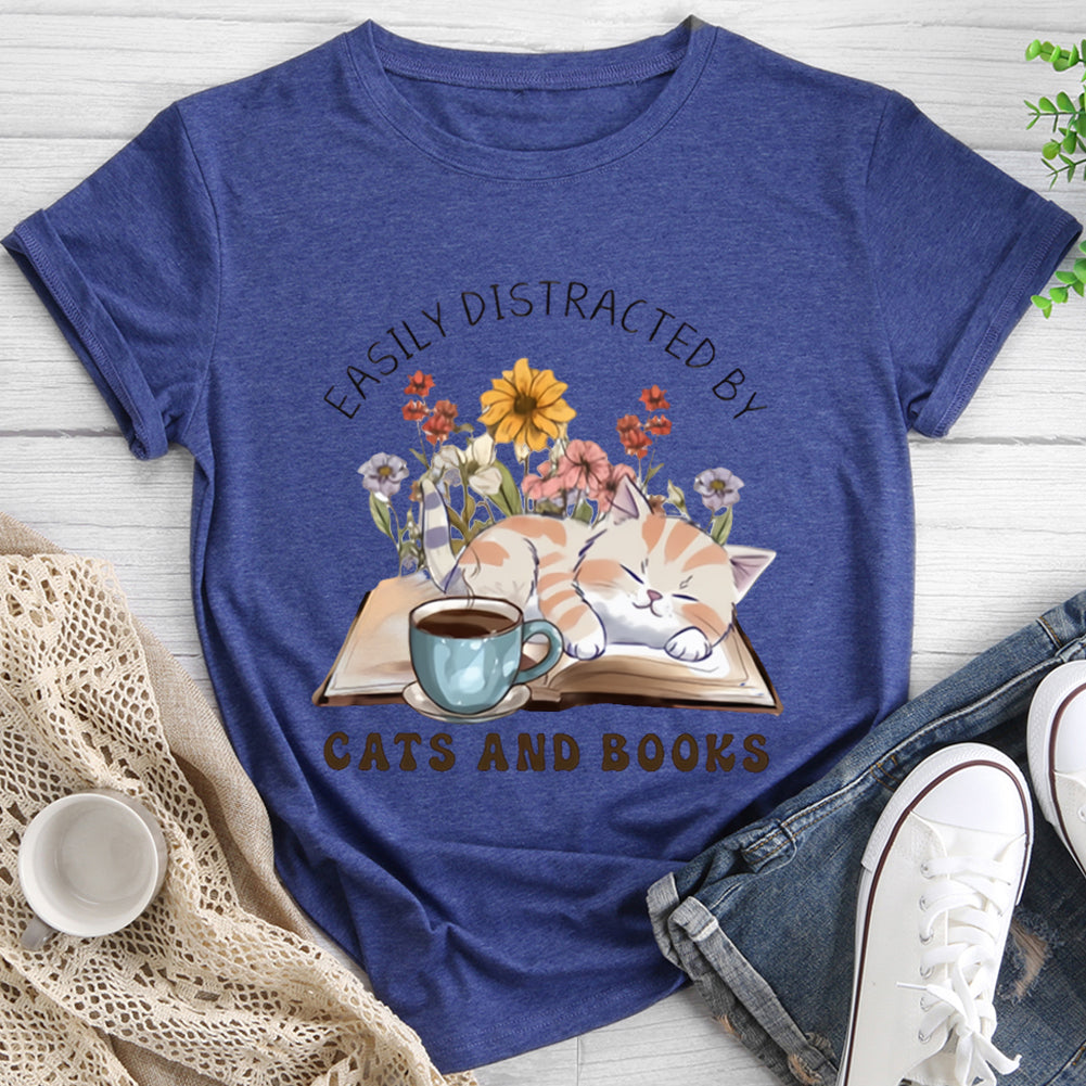 Easily Distracted By Cats And Books T-shirt