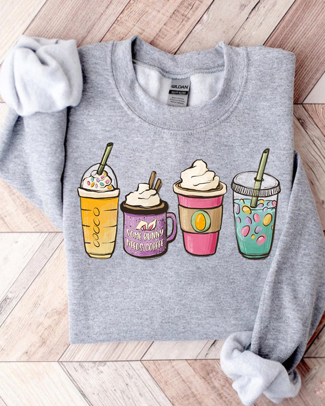 Ostern Kaffee Bunny Print Casual Sweatshirt