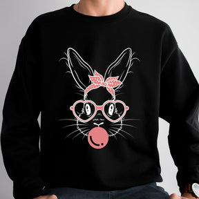 Easter Day Bunny with Leopard Glasses Sweatshirt