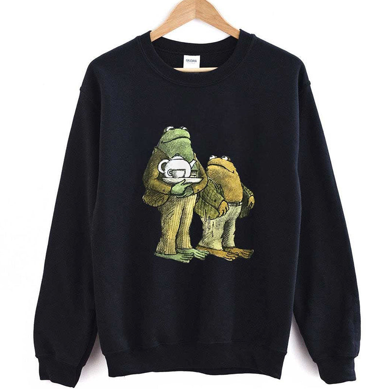 Sweat-shirt décontracté à imprimé grenouille et crapaud