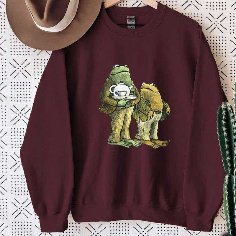 Casual Frog And Toad Print Sweatshirt