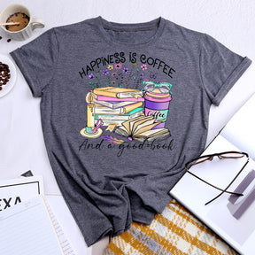 Coffee and Book Lover Round Neck T-shirt