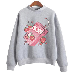 Strawberry Milk Cute Print Sweatshirt