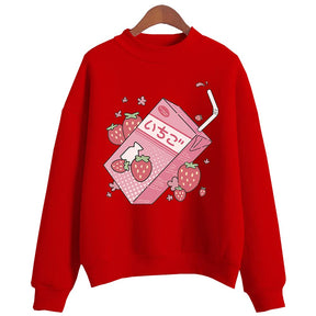 Strawberry Milk Cute Print Sweatshirt