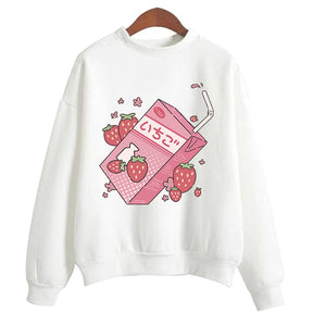 Strawberry Milk Cute Print Sweatshirt