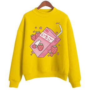 Strawberry Milk Cute Print Sudadera