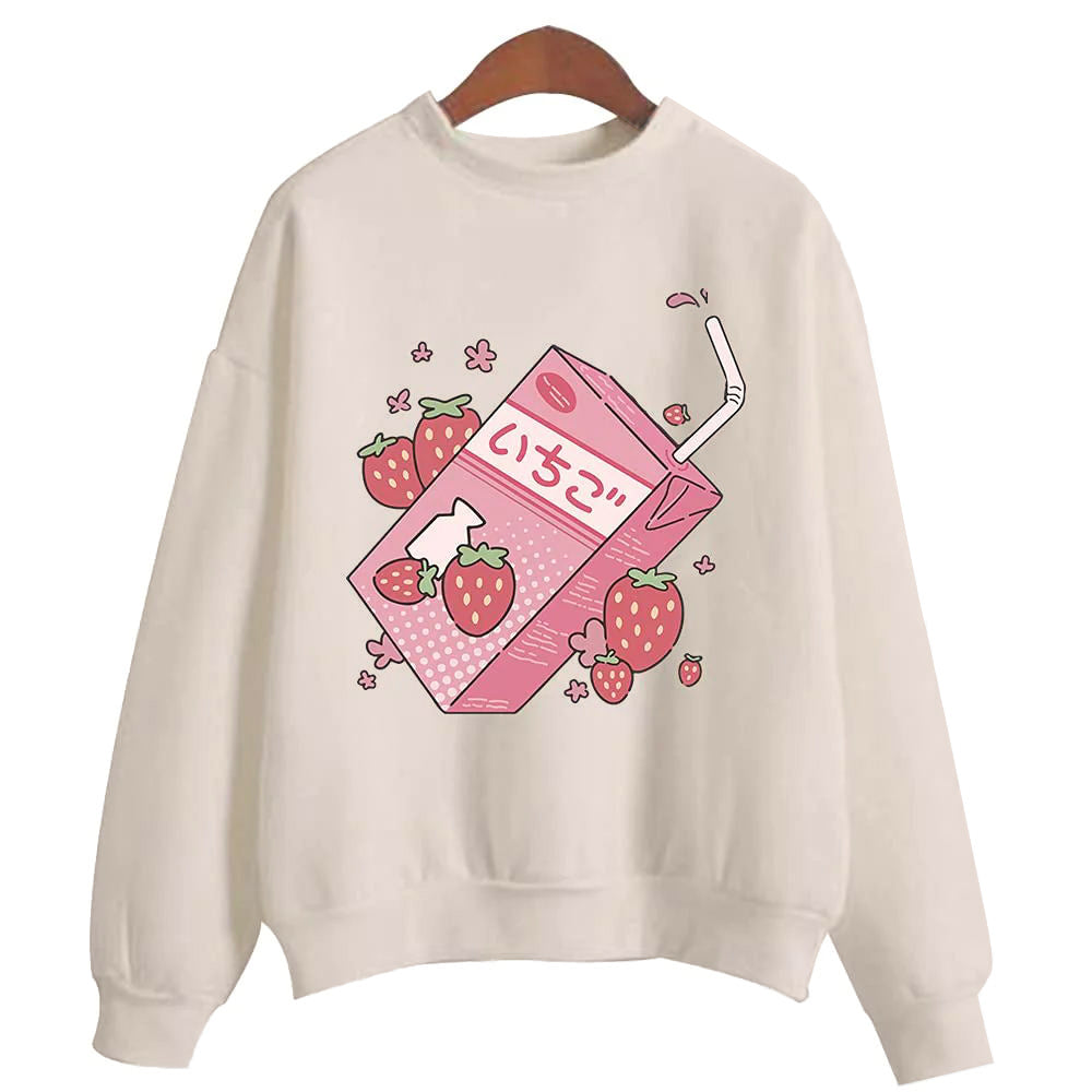 Strawberry Milk Cute Print Sweatshirt