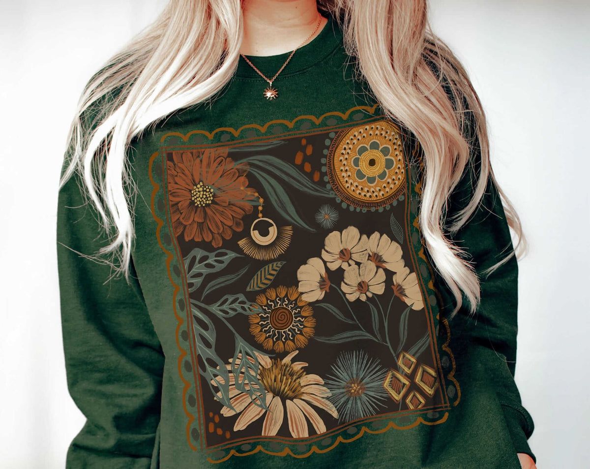 Fall Wildflower Nature Hippie Botanical Sweatshirt