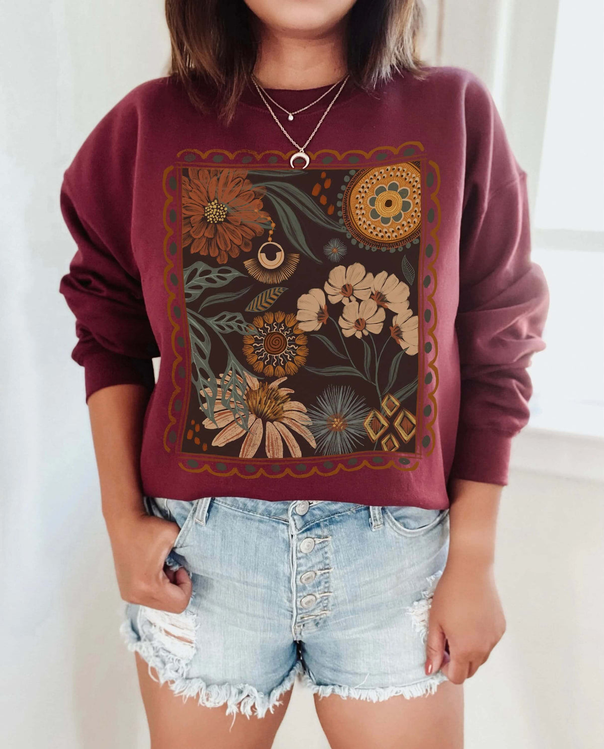 Fall Wildflower Nature Hippie Botanical Sweatshirt