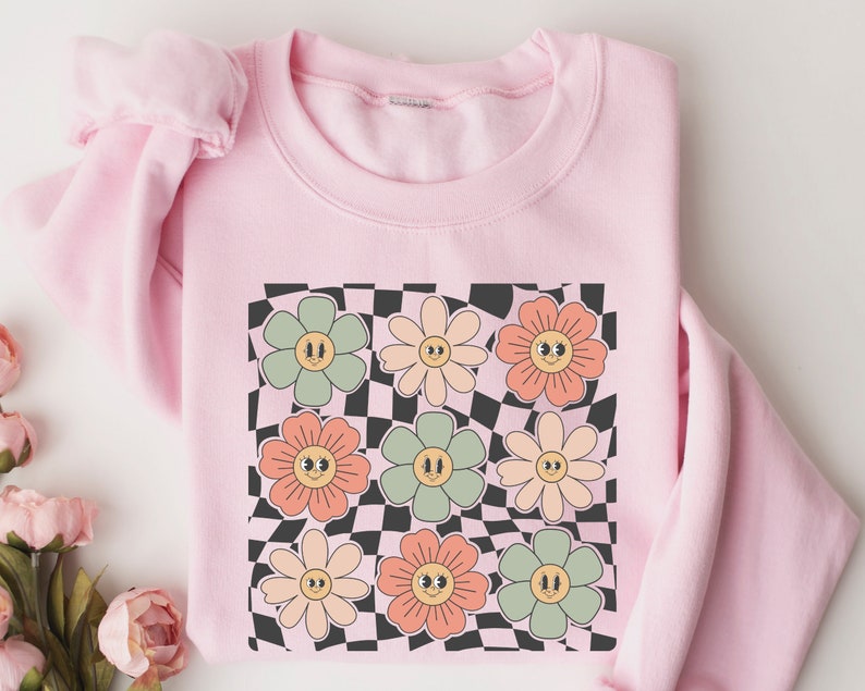 Checkered Flowers Face Sweatshirt