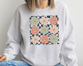 Checkered Flowers Face Sweatshirt