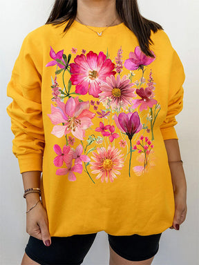 Vintage Pressed Flowers Pullover Sweatshirt