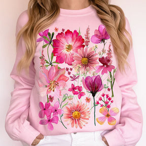 Vintage Pressed Flowers Pullover Sweatshirt