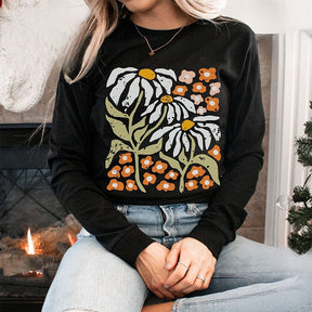 Long Sleeve Boho Flower Sweatshirt