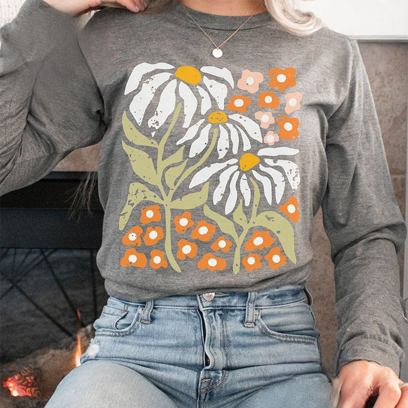 Long Sleeve Boho Flower Sweatshirt