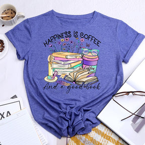 Coffee and Book Lover Round Neck T-shirt