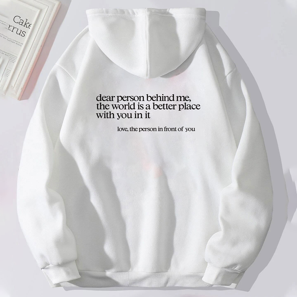 Letter Print Kangaroo Pocket Drawstring Hoodie