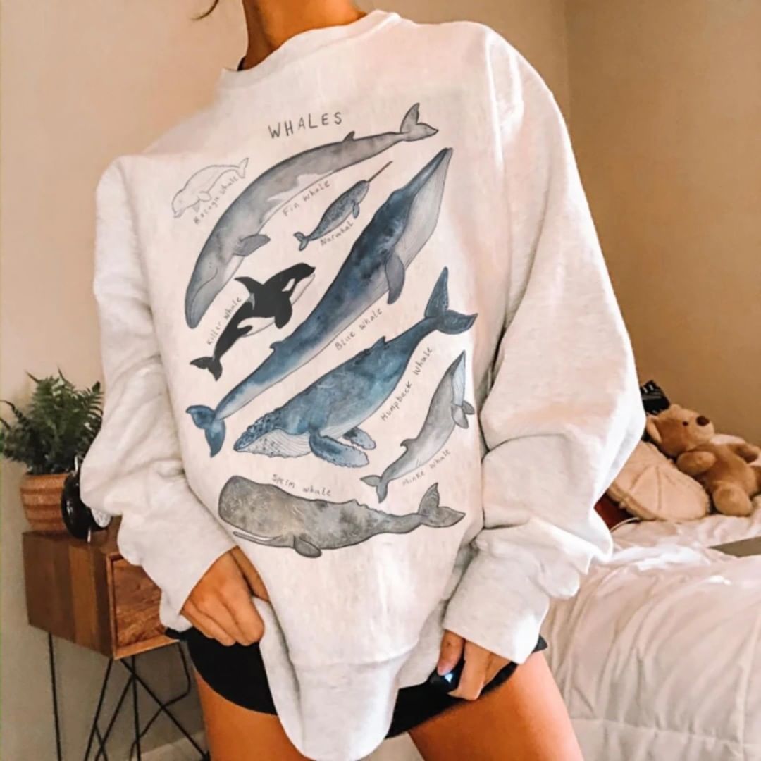 Vintage Surf Whale Printed Sweatshirt