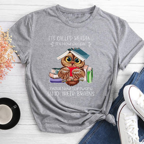 Owl Bookworm Round Neck T-shirt