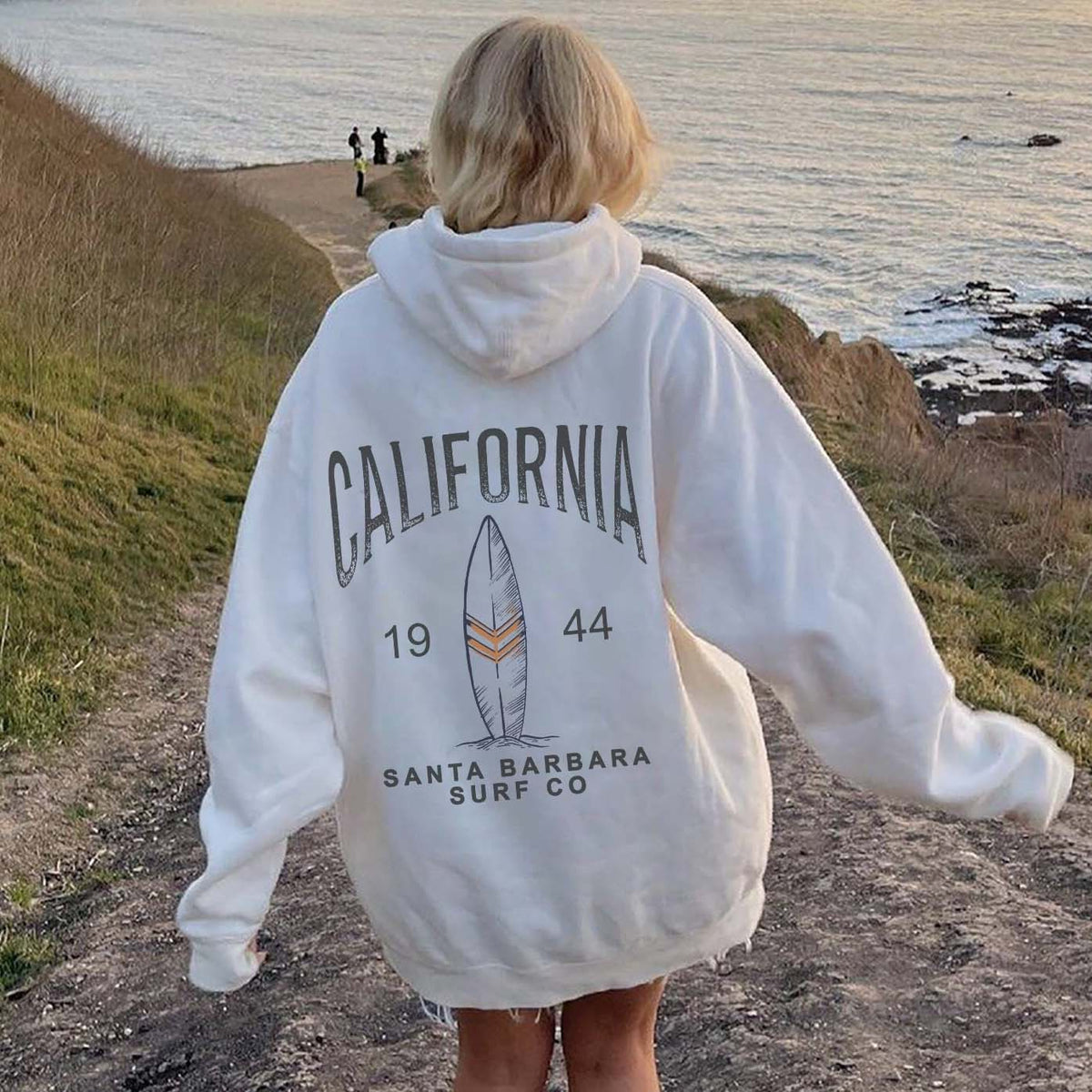 Sweat à capuche décontracté California Surf Print pour femmes