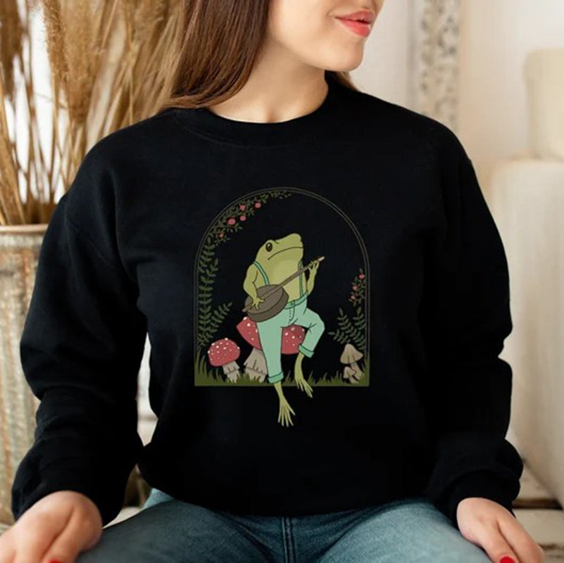 Niedliches Cottagecore-Ästhetik-Frosch-Sweatshirt 