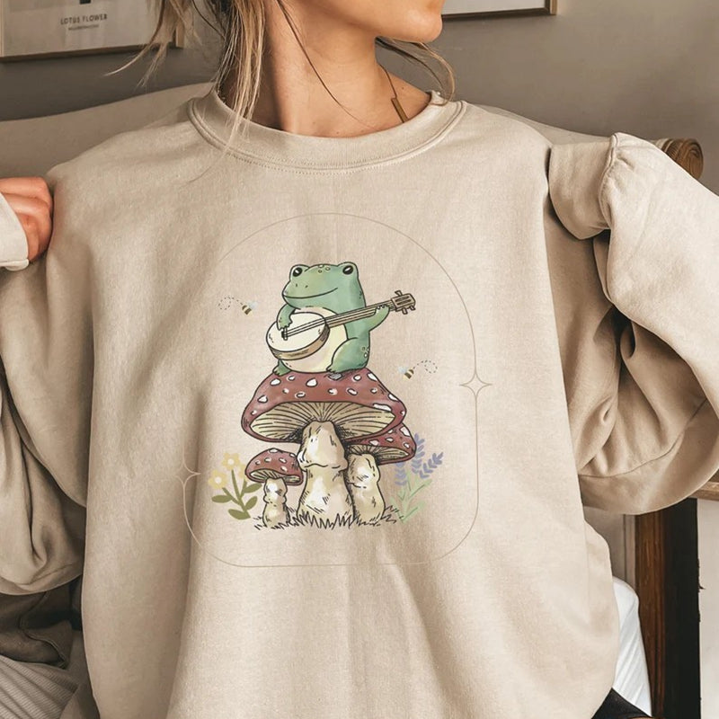 Frosch auf einem Pilz-Sweatshirt 